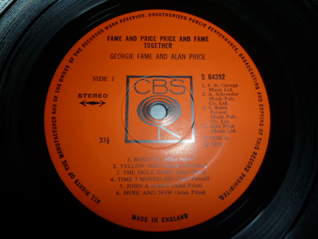 画像: GEORGIE FAME & ALAN PRICE/ FAME&PRICE/PRICE&FAME/TOGETHER