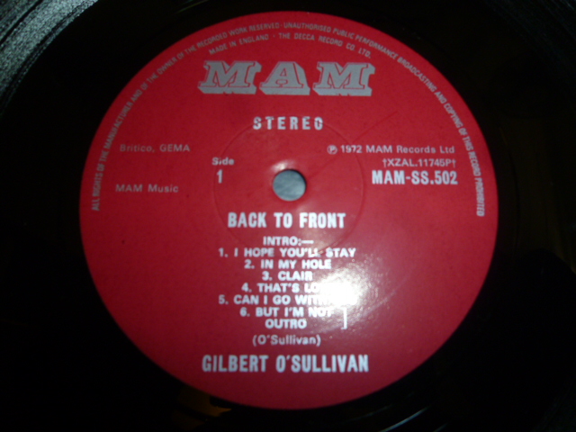 画像: GILBERT O'SULLIVAN/BACK TO FRONT