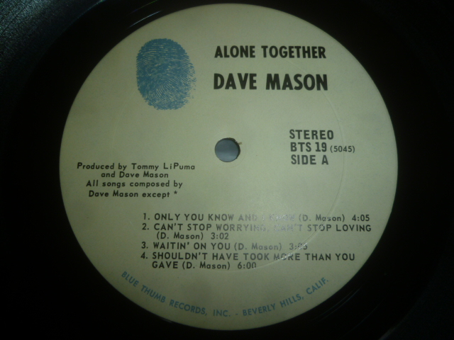 画像: DAVE MASON/ALONE TOGETHER