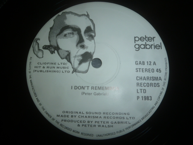 画像: PETER GABRIEL/I DON'T REMEMBER (12")